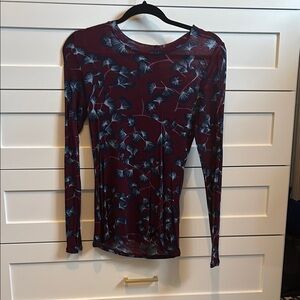 Floral Long Sleeve Top - Burgundy and Blue